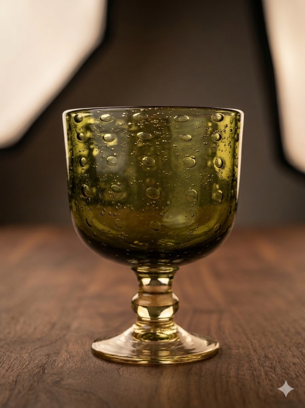 Green Bubble Glass compote goblet